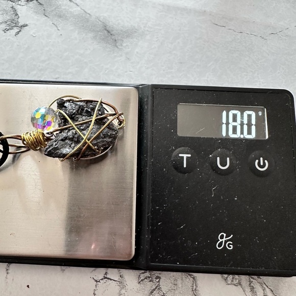 Handmade Fools Gold Pendant Wire Wrapped Black Stone Necklace 4360 P - Picture 5 of 9